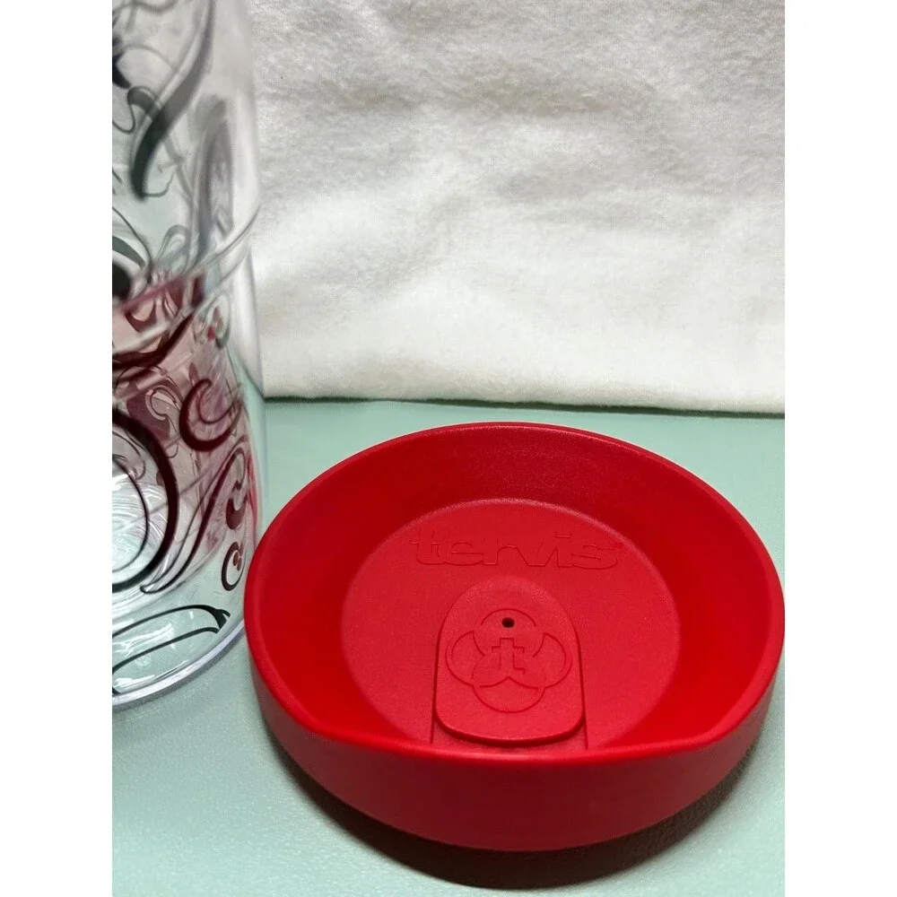 24 oz Tervis Tumbler with Red Lid and  Black Swirls With Red Berries